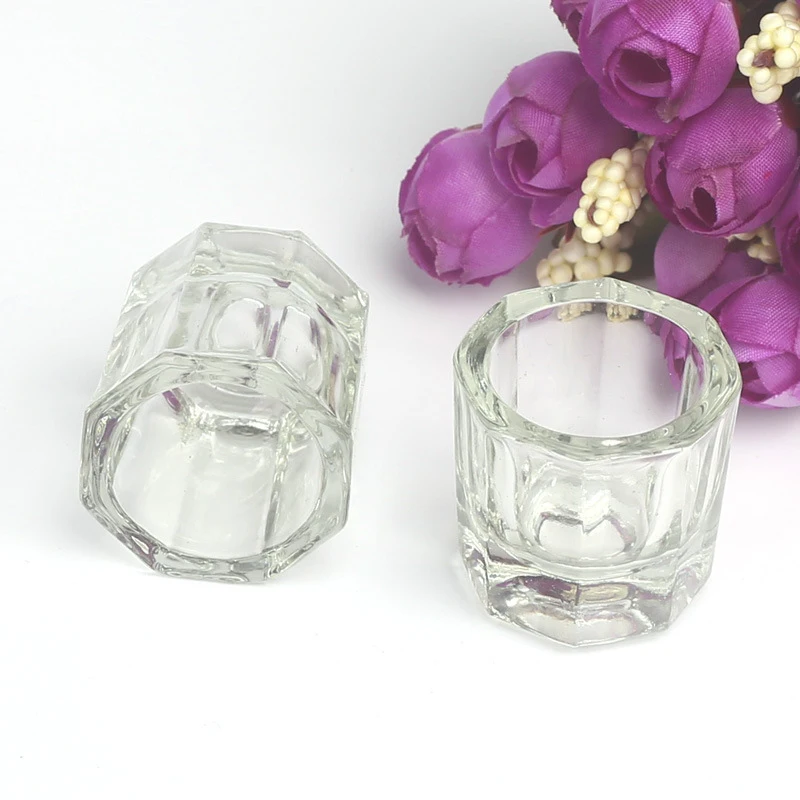Achteckige Kristall Tasse Mini Kristall Glas Pulver Flüssigkeit Tasse Kein Deckel Glas Nagel Pulver Make-Up Pinsel Reinigung Schüssel Nail art Werkzeug
