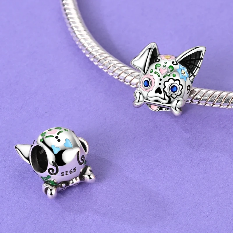 New 925 Sterling Silver Halloween Glow in Dark Pumpkin Witch Skull Charm Bead Fit Original Bracelet Women Jewelry Gift Making