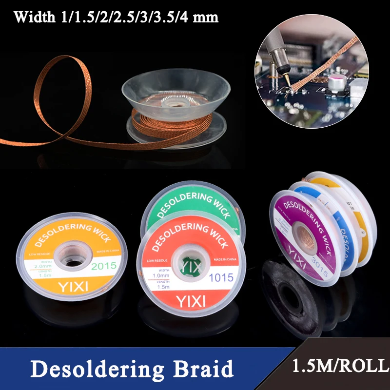 

1~200Pcs Desoldering Braid Welding Solder Remover Wick 1.5M/Roll Width 1 1.5 2 2.5 3 3.5 4mm Wire Lead Cord Flux BGA Repair Tool