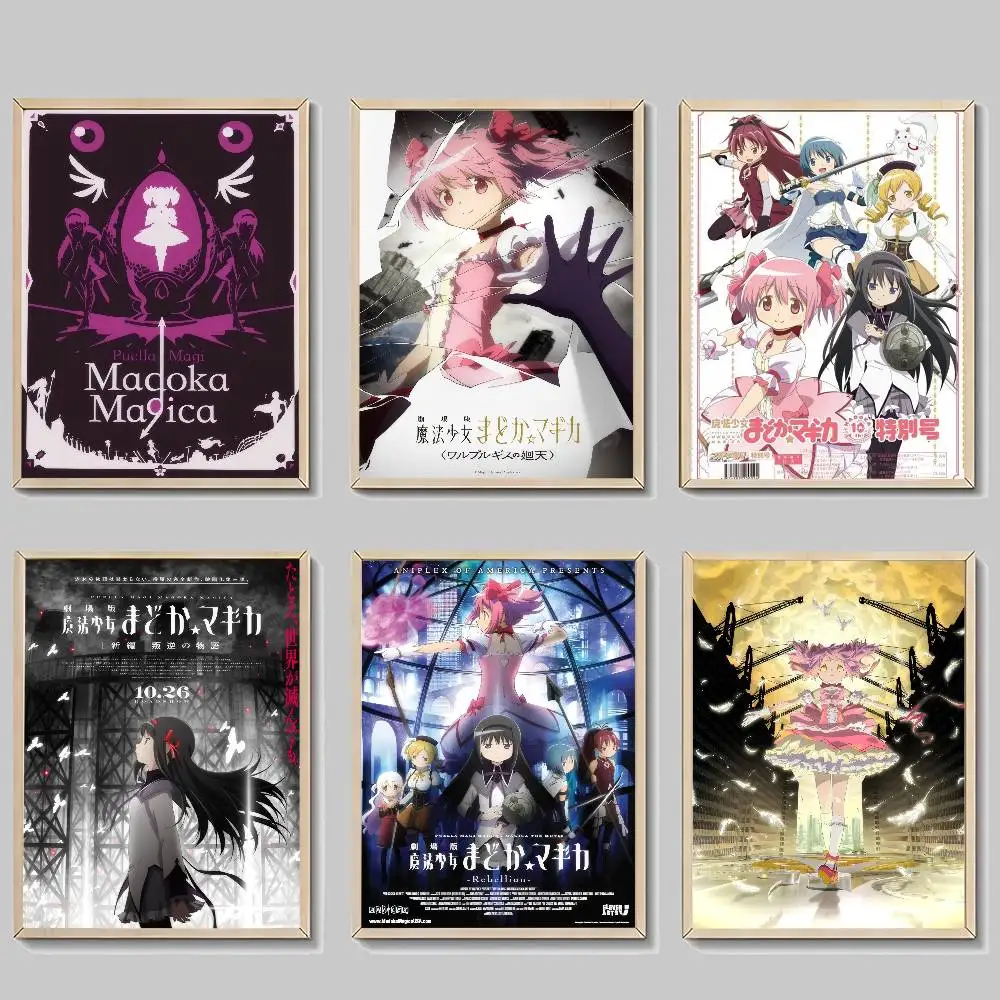Anime-Poster, selbstklebende Dekoration, Malerei, Wandkunst, weißes Kraftpapier, Wanddekoration, Puella Magi Madoka Magica Movie