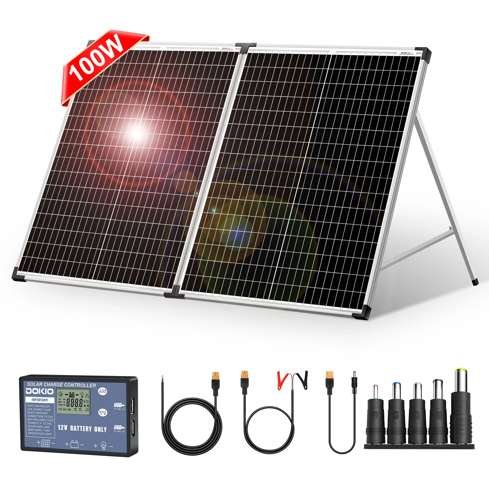 Dokio 18V 100W (2*50W) Foldable Solar Panel 12V Solar Battery Charge Cell Solar panel Sets With 12V 10A Controller Solar Syste
