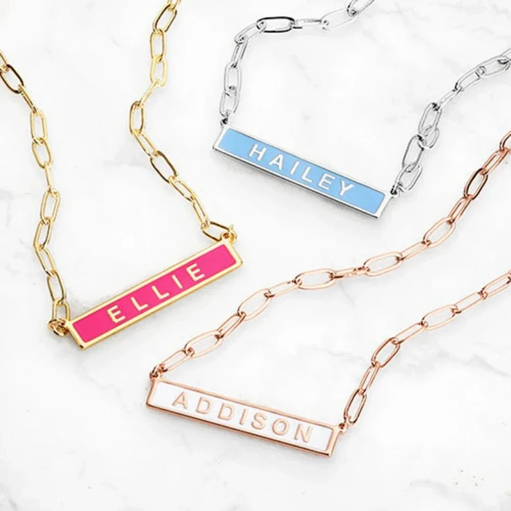 

Personalized Engraving Name Rectangle Pendant Necklace Custom Colorful Enamel Stainless Steel Necklaces for Women Jewelry Gifts