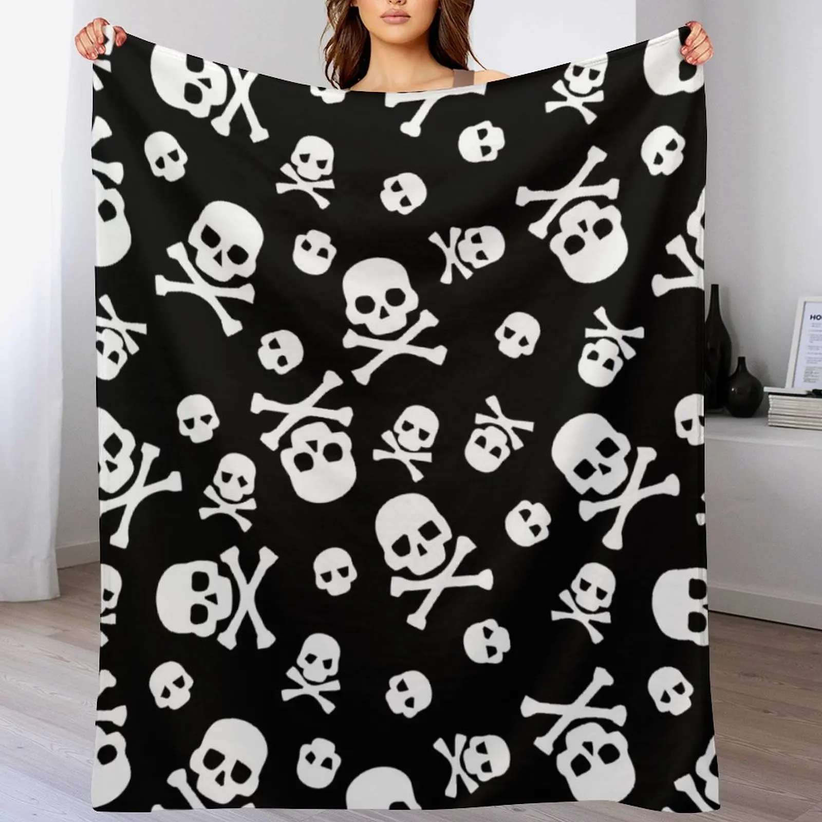skulls pattern Throw Blanket Cozy Warm Blanket for Bed Room Decor