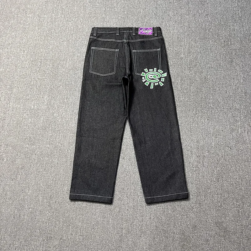 

ex ey Label Sun Roll Jeans Loose Straight Cut All Seasons Cotton Denim Long Trousers Cross-Border Men's Women's Jeans