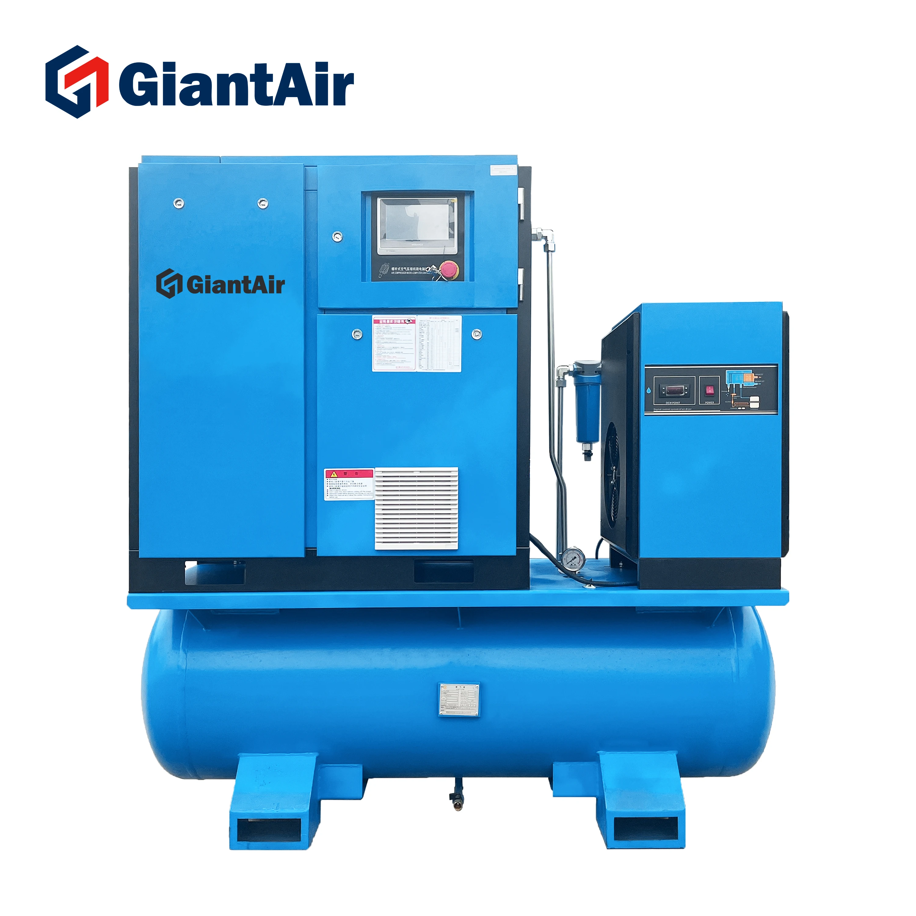 GiantAir compresor de aire silencioso libre de aceite 5hp screw compresor air dryer built in 3 kw air pump