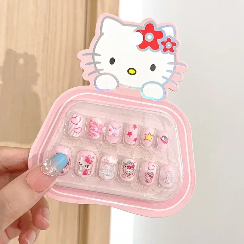 Cartoon Sanrio Kids Nail Sticker Cute Hello Kitty Cinnamoroll Kuromi Children Self Adhesive Nail Patch Accessories Girl Toy Gift