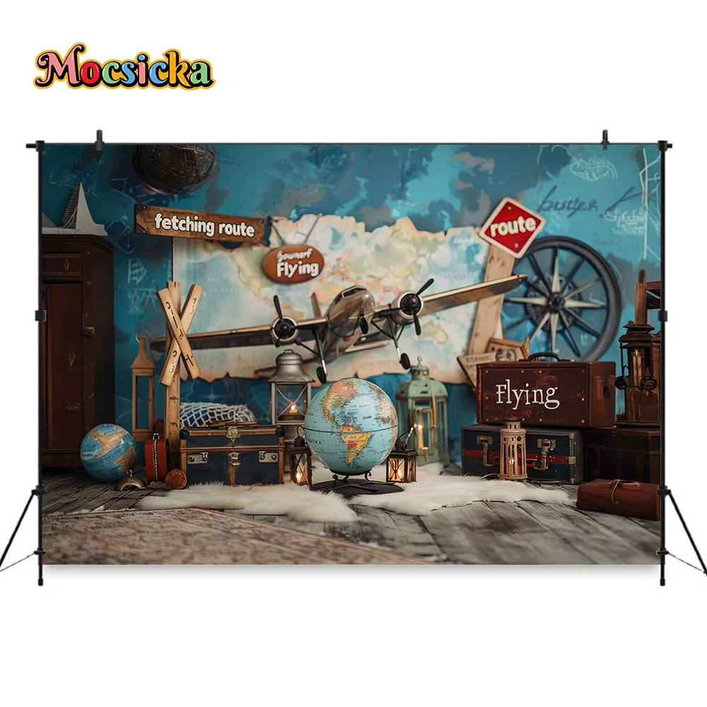 파일럿 보이 베이비 쇼 배경 사진 소품, 비행 항공기 가방 바닥 배경 장식, 어린이 생일 파티 포토존