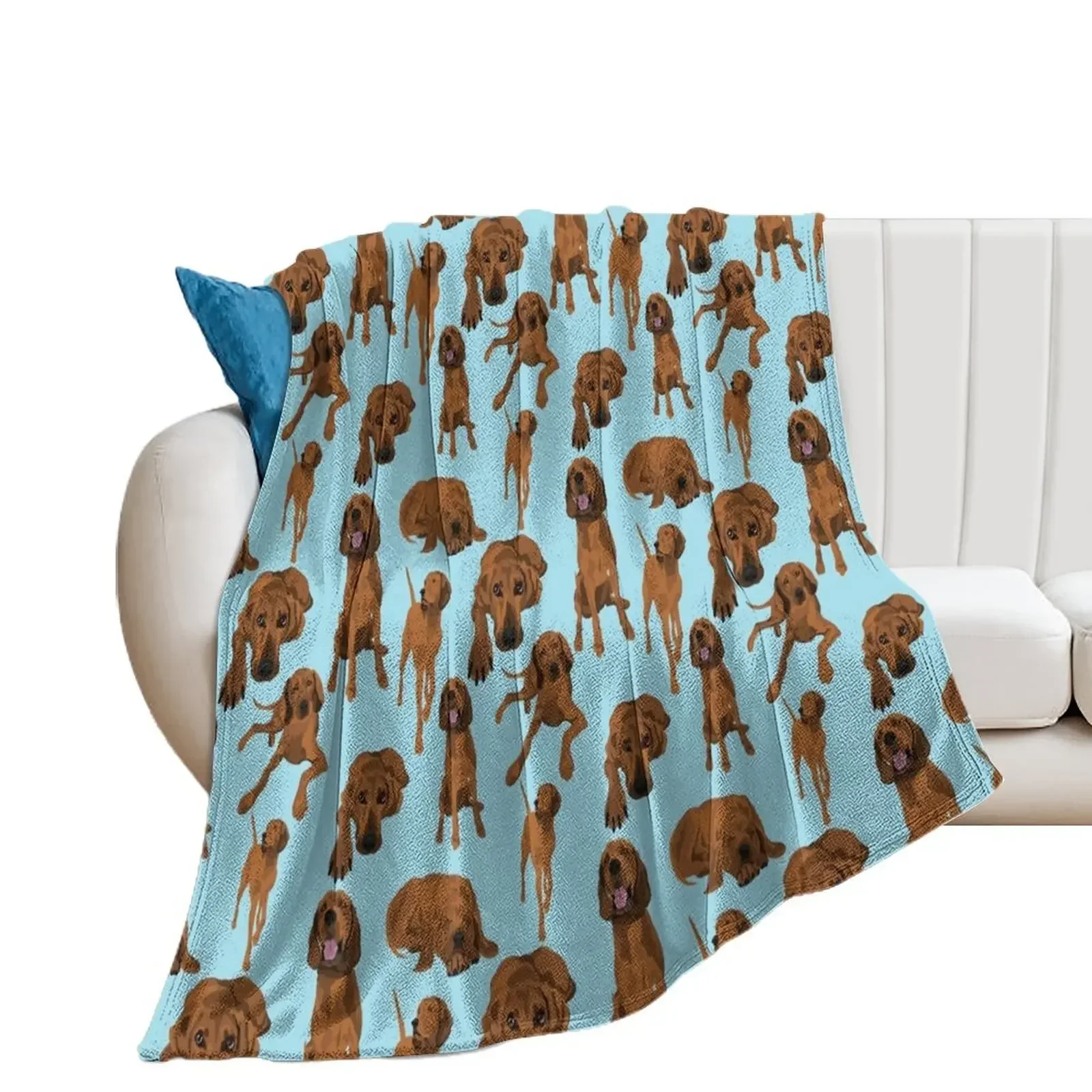 Redbone Coonhounds on Blue Throw Blanket Cute Plaid Winter beds Blankets