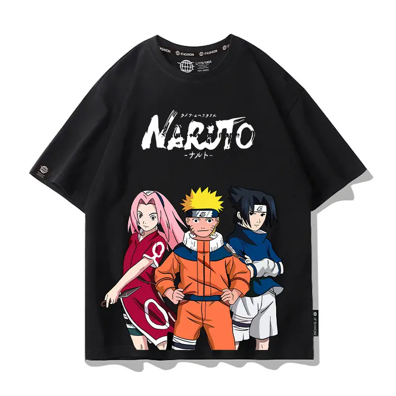 

Детская футболка с рисунком аниме и мультфильмов, футболка с принтом Наруто, комплект для родителей и детей, летняя хлопковая модная одежда с короткими рукавами
