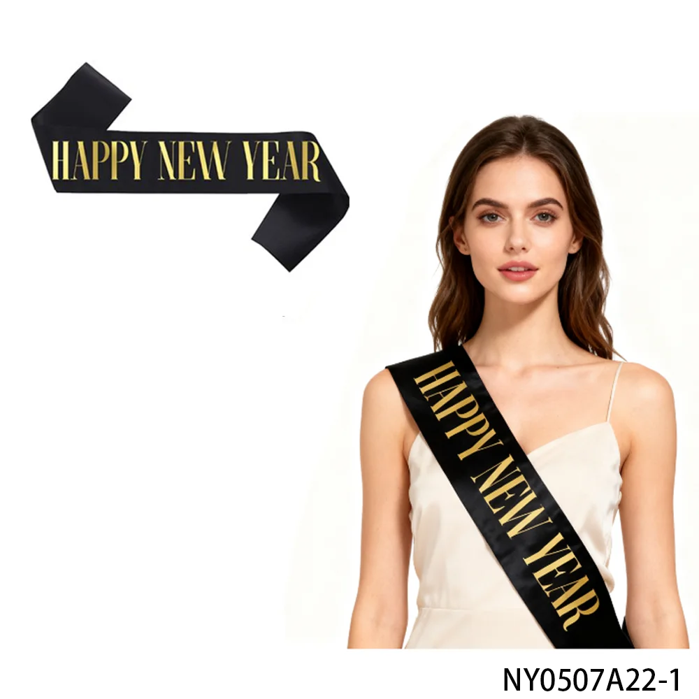 PESENAR Black gold New Year themed shoulder strap, textured satin, eye-catching decoration for New Year parties