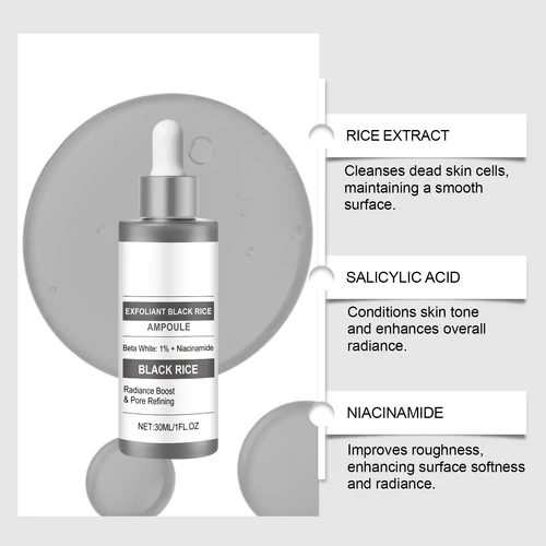 Imagen 2 del producto Suero de ampolla exfoliante de arroz negro, exfoliante suave para cara y cuerpo para eliminación de piel muerta, exfoliación hidratante diaria para todo tipo de piel