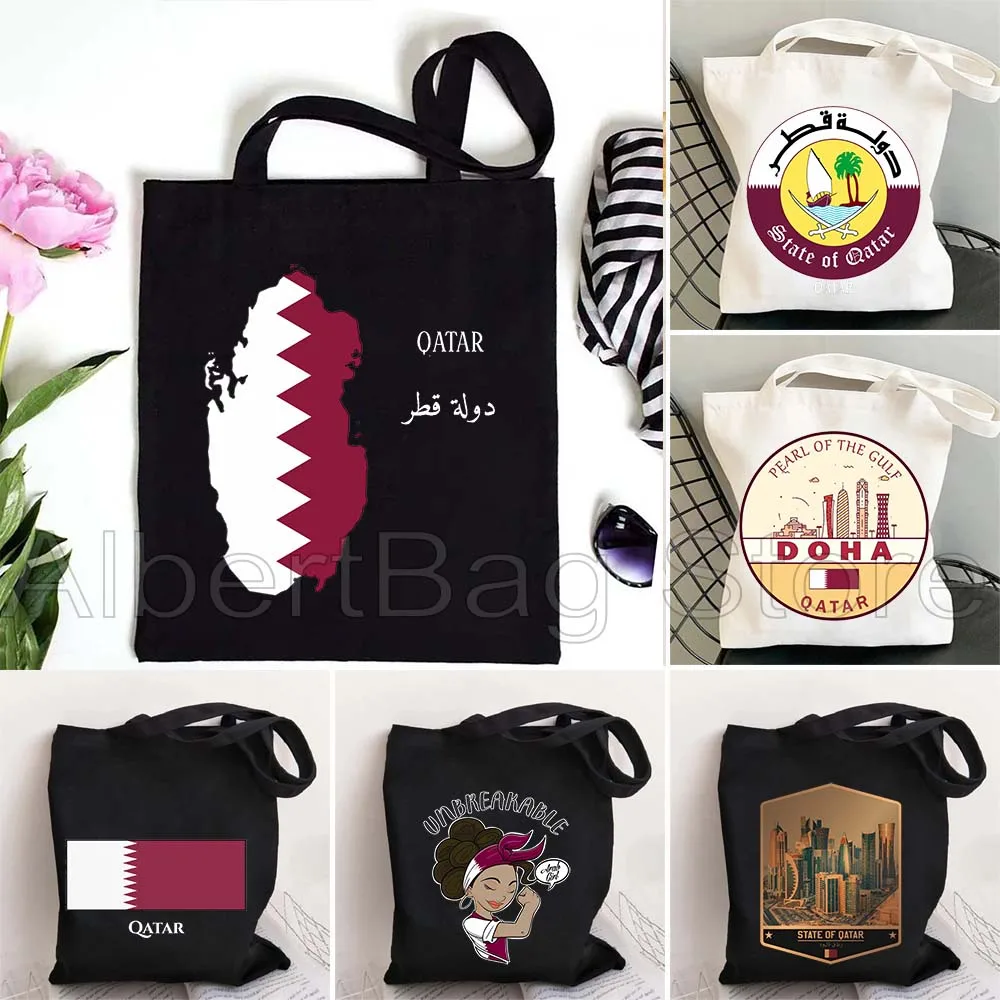 

Doha Qatar Country Map Qatari Flag Arab Gifts Shoulder Canvas Totes Bags Harajuku Shopping Cute Beach Shopper Casual Handbags