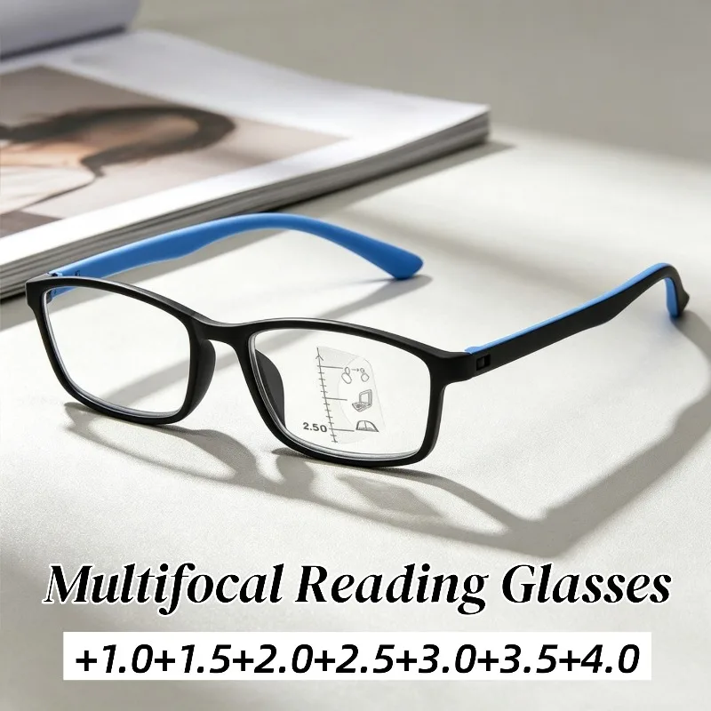 Classic Versatile Small Square Frame HD Multifocal Presbyopia Eyewear Outdoor Sport Anti Blue Light TR90 Frames Reading Glasses