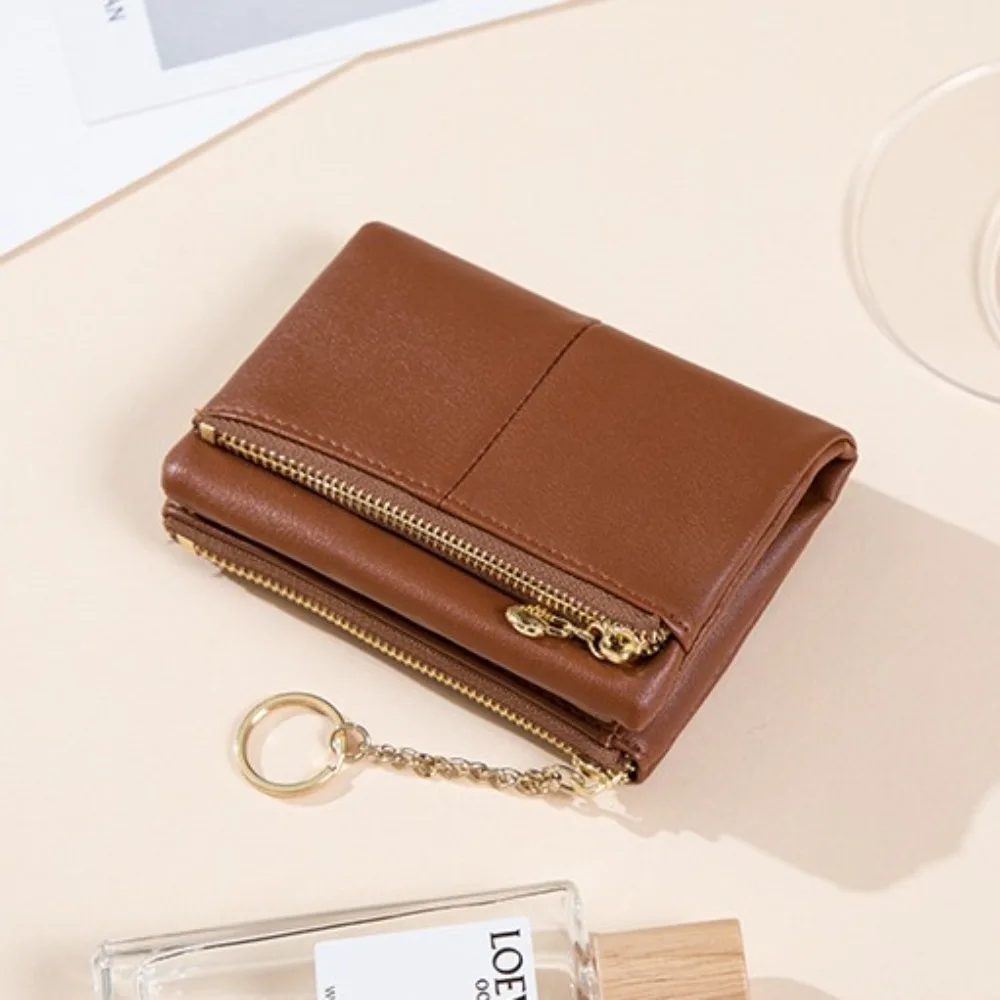 Simple PU Mini Card Bag Zipper Causal Zip Wallet Solid Color Multi-card Slot Card Holder Outdoor