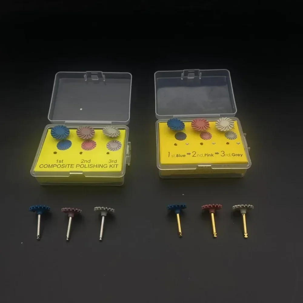 6 Teile/schachtel Dental Verbund Harz Polieren Disc Gummi Polierer 14mm Rad 3 Farben Spirale Flex Pinsel Zahnmedizin Instrument