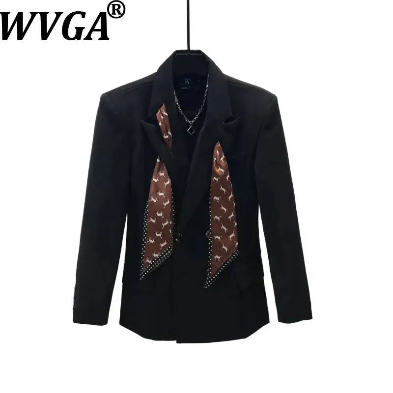 WVGA Spring Autumn New Men High-end Stylish Double-breasted Scarf Trendy Blazer Niche Chic Casual Shoulder Pads Coats Ins W25998