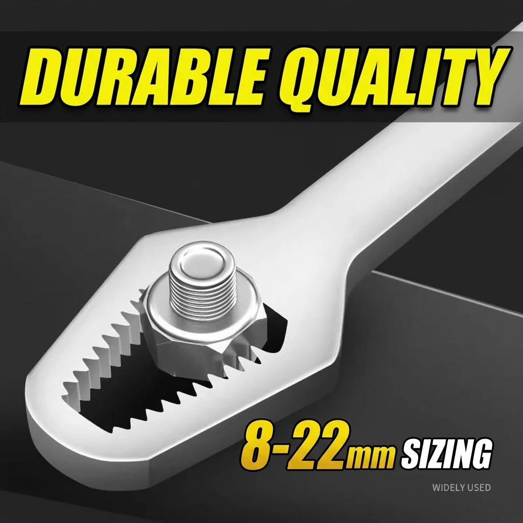 YGTITAN Universal Self-Adjusting Wrench, Double-Ended Multi-Tool Spanner for 8-24mm Nuts, Hardened Steel Hand Tool, Black/Silver