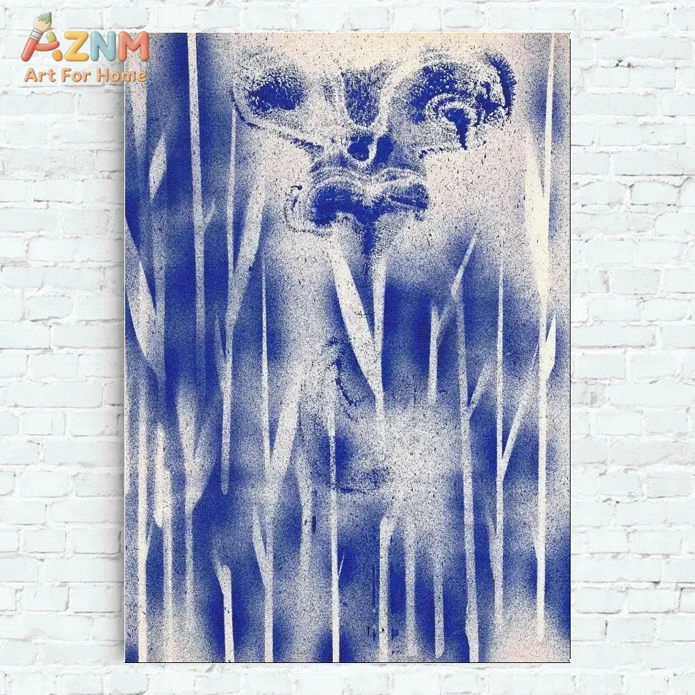 AZNM Klein Blue Abstract Canvas Wall Art Modern Textured Ink Splash Human Body Figure Print Unframed Canvas Painting for Minimal