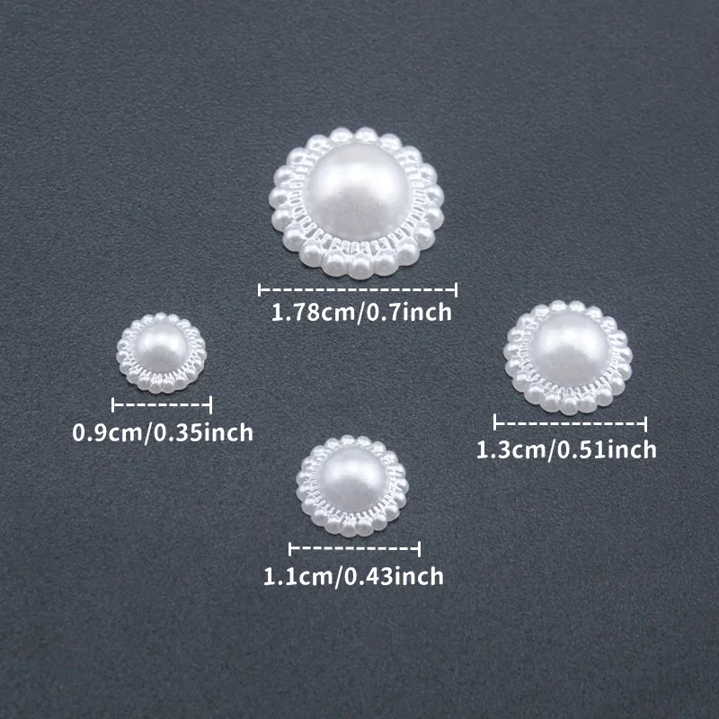 100Pcs White Colour 9/1.1/1.3/1.78cm Imitation Pearl ABS Plastic Bead Half Round Beads For Nail Art DIY Craft Garment Accessory