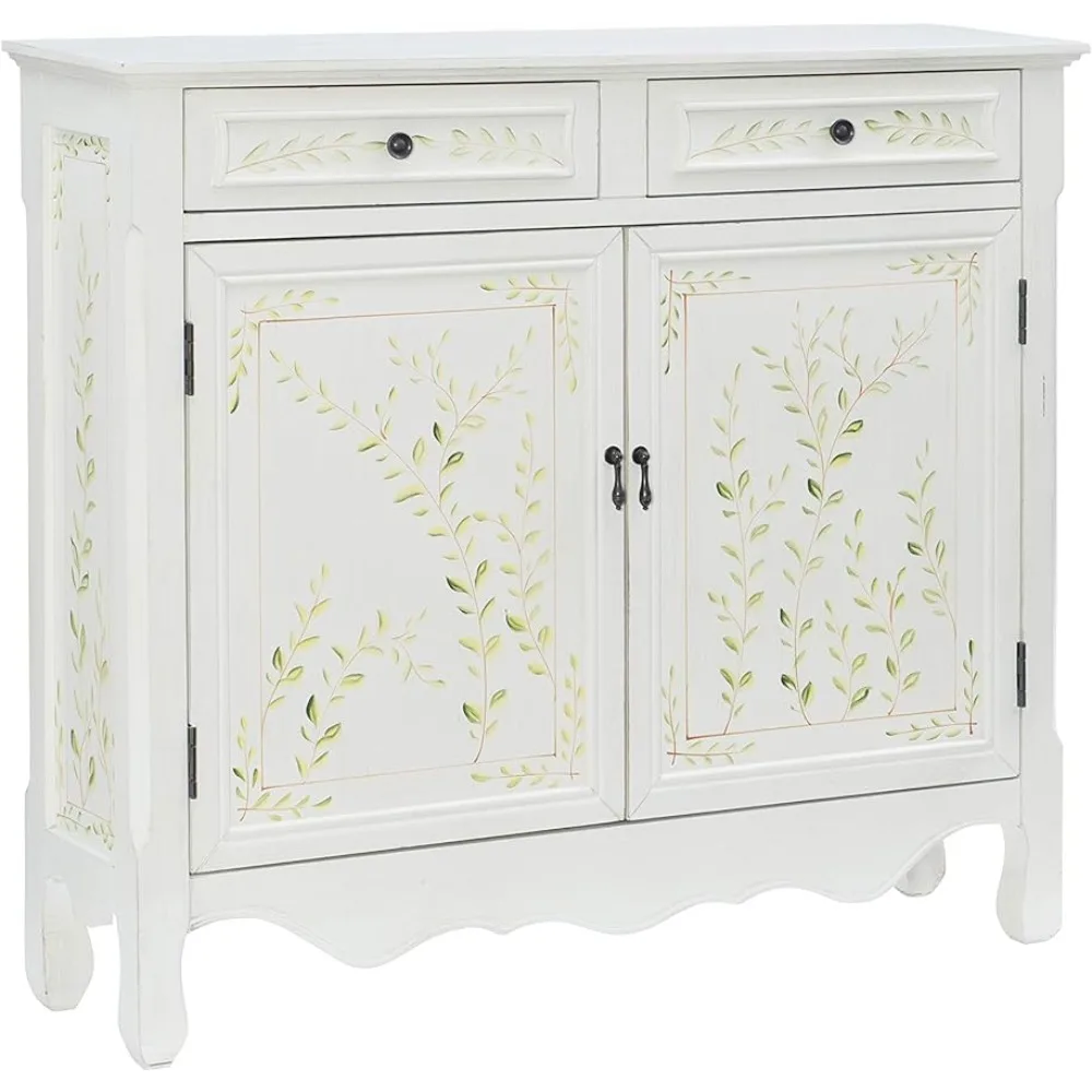 Powell White Hand Painted 2 Drawer, 2-Door Console, 41 inches, White