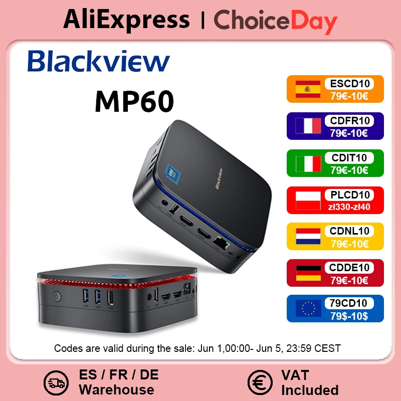 Blackview MP60 NEUER Mini-PC Windows 11 16 GB DDR4/512 GB 1 TB SSD Ordenador Intel N150/N95 4K HD