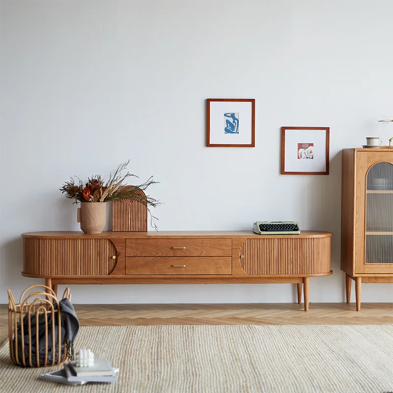 Modern simple combination black walnut cherry solid wood medieval furniture Nordic style pure TV cabinet upgrade multi-function