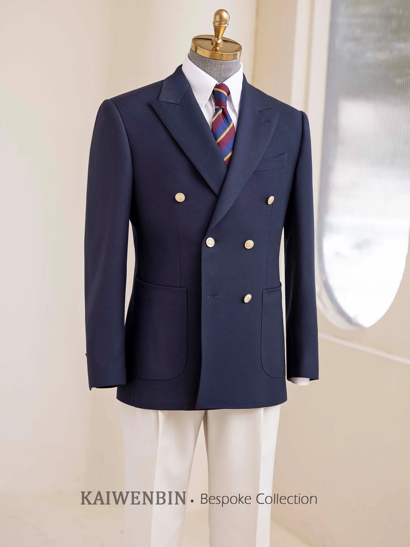 Men's Classic Double-Breasted Blazer Navy Blue Pure Wool High-End Custom Tailored Suit Jacket, Formal Banquet Wedding Business