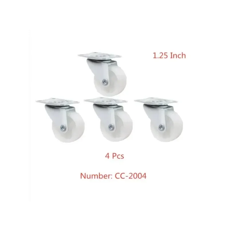 4 Pcs 1.25 Inch Furniture Caster White Pp Small Plastic Wheel Industrial Flat Bottom Universal Bearing 60KG