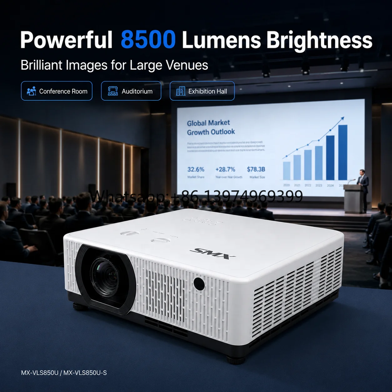 Professional 8500 Lumens WUXGA 3LCD Laser Projector with Lens Shift 1.6X Zoom for Conference Hall