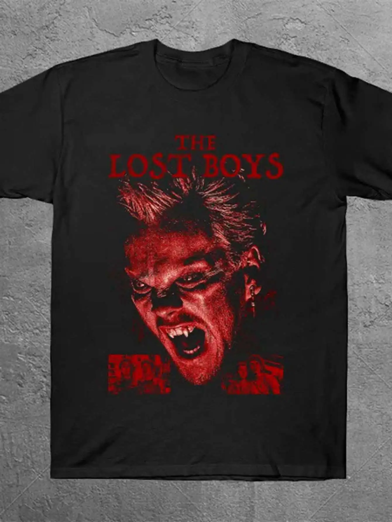 

Мужская футболка с рисунком «The Lost Boys» — красно-черный дизайн фильма ужасов, повседневная уличная одежда, стандартный крой, смесь хлопка, круглый
