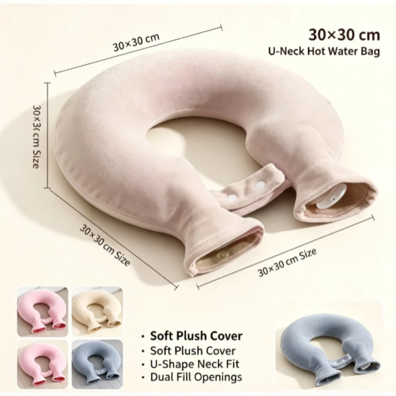 U‑Shaped Fill Water Hot Water Bottle Hanging Neck Warmer Explosion‑Proof Thick Hot Water Bag for Cervical Heat Therapy Winter