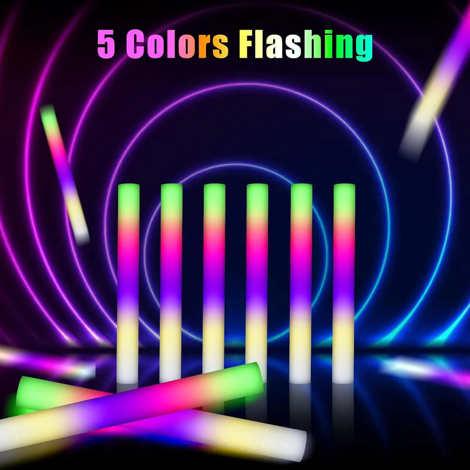 

110PCS LED Glow Sticks Bulk Colorful RGB Glow Foam Stick 5 Colors Cheer Tube Dark Light 3 Modes for Xmas Birthday Wedding Party