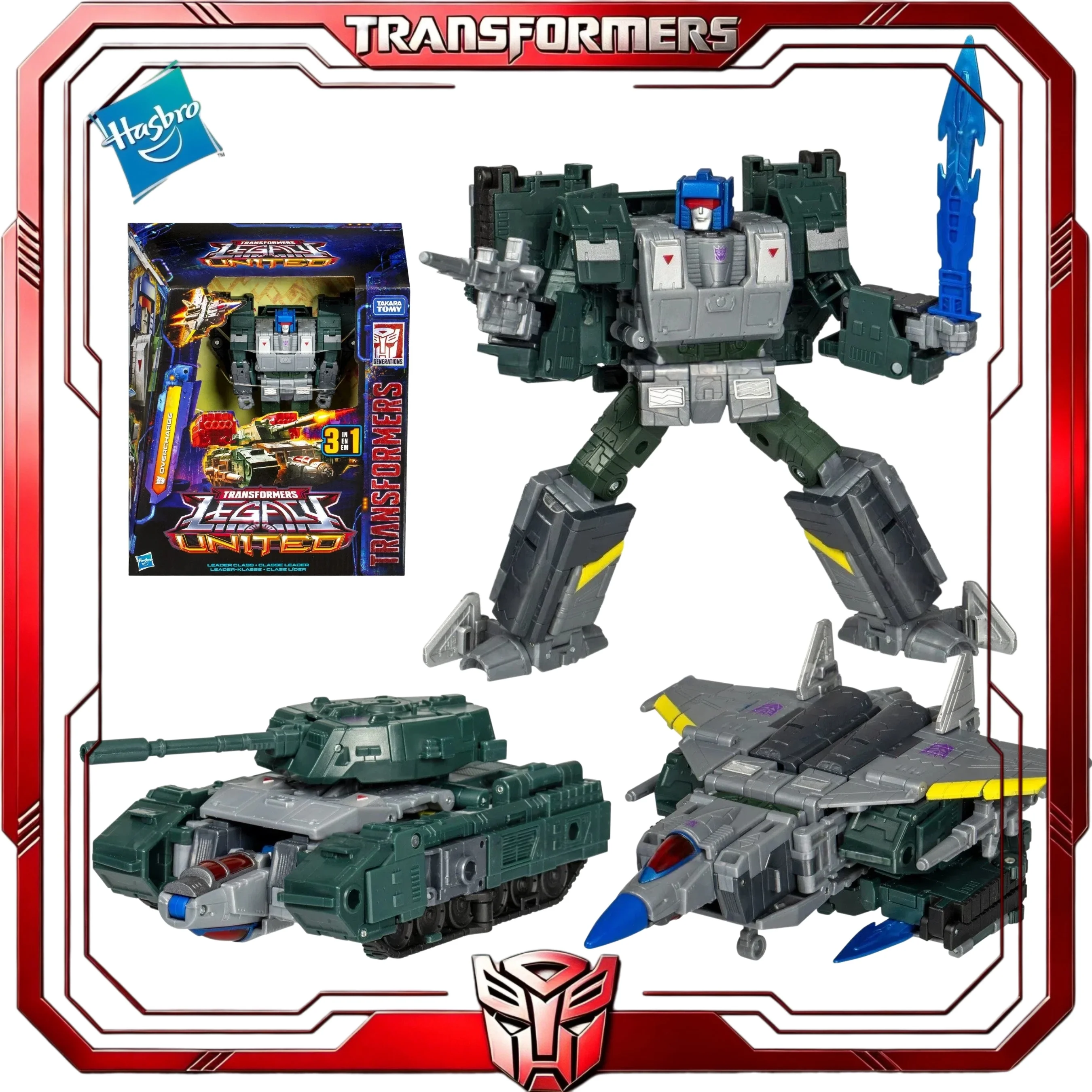 In Stock Transformers Legacy United Leader Overcharge Hasbro 3-in-1 Jet Tank Collectible Action Figure Toy Gift For Fans