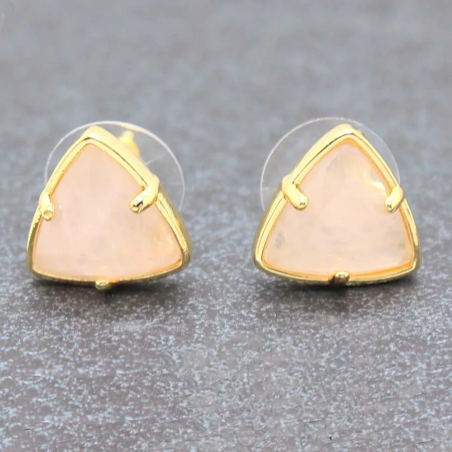 Charms Natural Healing Crystal Triangle Stone Stud Earrings For Women Girls Amethyst Rose Quartz Choice Fashion Earring Jewelry
