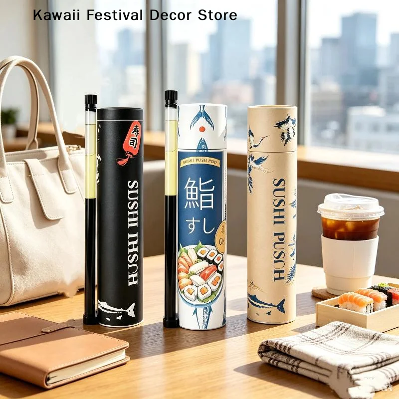 【K】Round Sushi Push Box With Sauce Straw Food Grade Paper Tube Push Up Container Sushi DIY Packaging Tools