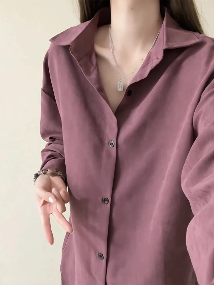 

Мужская рубашка свободного кроя, фиолетовая, повседневная, для осеннего сезона, дышащая, комфортная, с длинным рукавом, на пуговицах, с классическим воротником