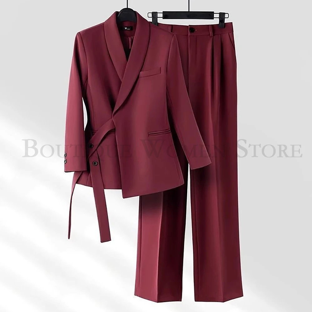 

Elegant Women's Suits 2026 High Quality Belted Blazer Office Lady 2 Piece Jacket Pants Outwear Tailor Made Female Clothing 2026