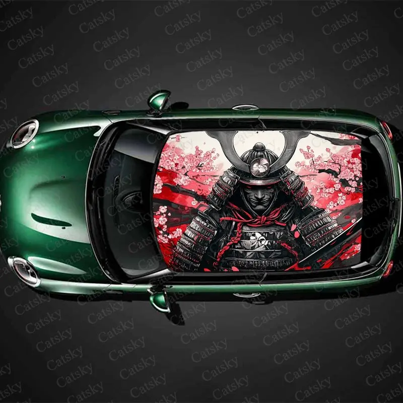 Samurai Pink Flower Print Car Roof Sticker Wrap Racing SUV Auto Accessories Packaging PVC Car Hood Graphic Decal Decoration