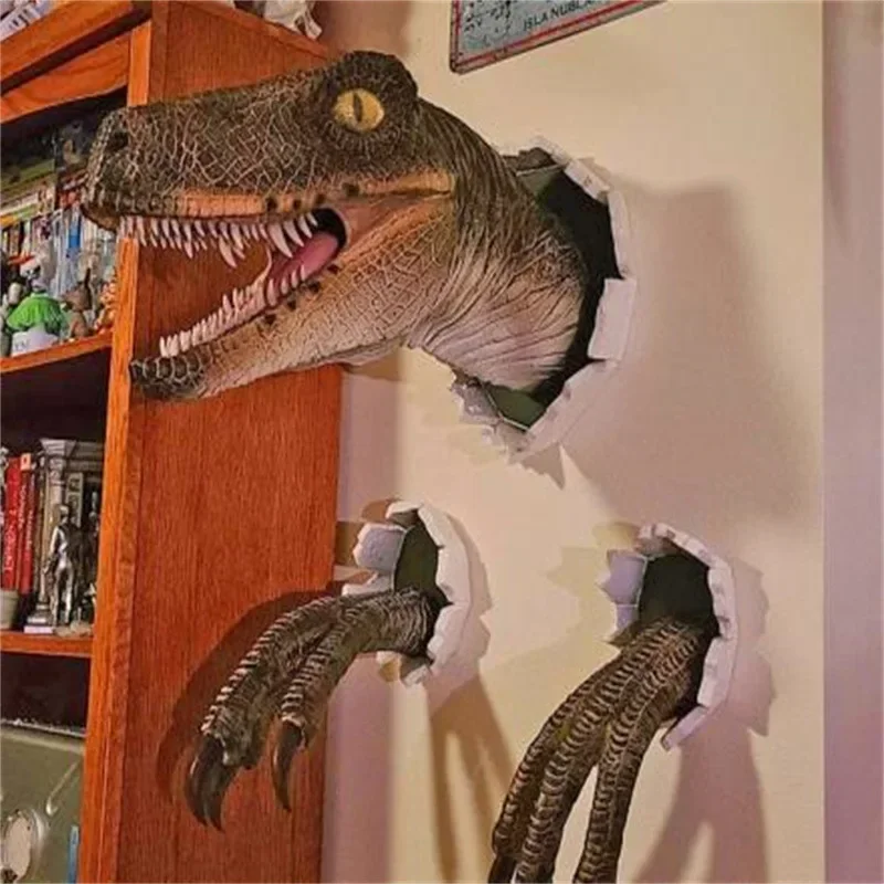 [Divertido] 3 unids/set Wallbreaking Velociraptor colgante de pared s modelo de resina figuras de acción juguetes colección de estatuas decoración del hogar regalo