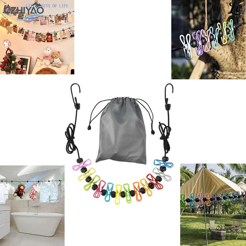 

CZHIYAO Scalable Travel Clothing Line With 12 Adjustable Clips Indoor Outdoor Balcony Use Camping Compact Portable Drying