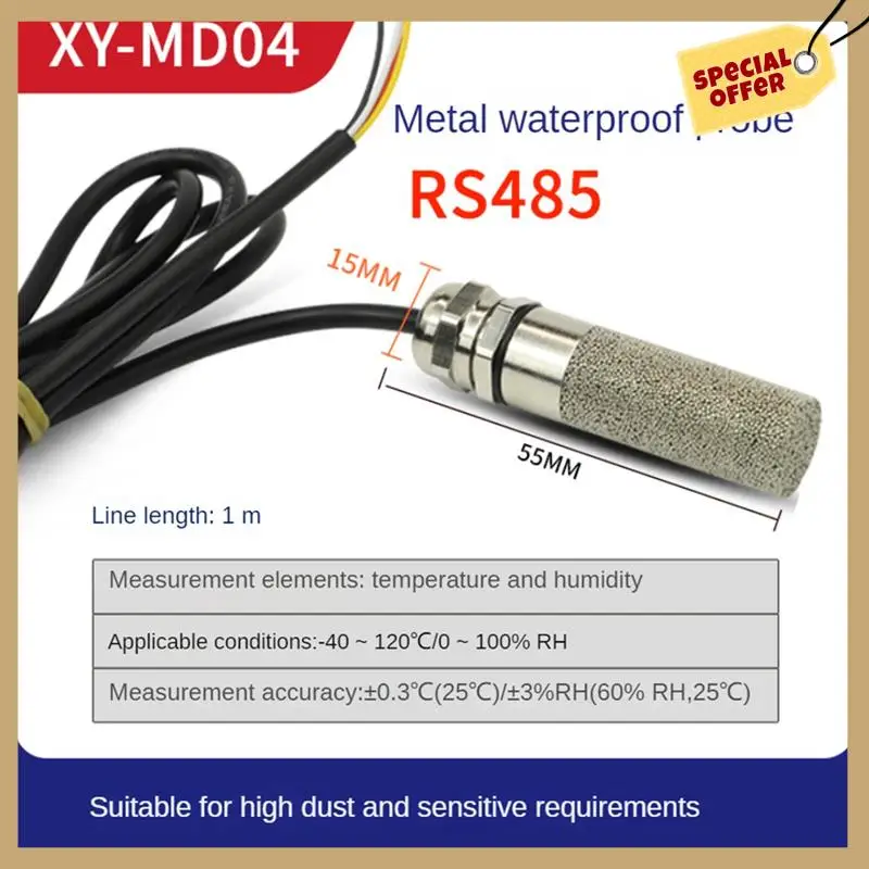 DC5-28V RS485 Датчик температуры и влажности Modbus XY-MD03 Коллектор температуры и влажности - металлическая головка, простая в использовании
