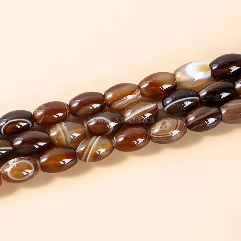 Wholesale Dyed Color Coffee Striped Agate Rice Shape Loose Spacer Barrel Beads For Jewelry Making Diy Bracelet Necklace Finding