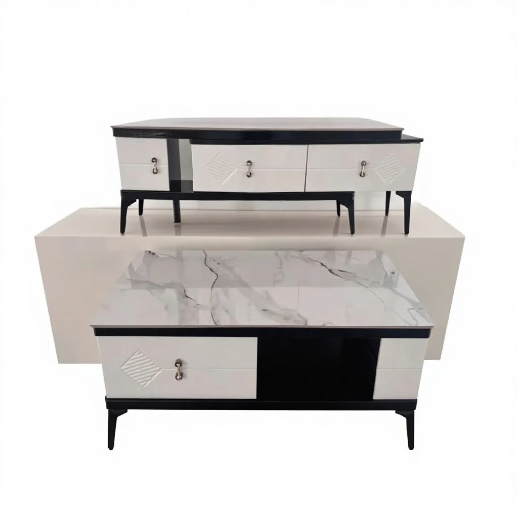Cross-border exclusive modern slate TV cabinet floor-to-ceiling coffee table combination locker simple cream solid wood
