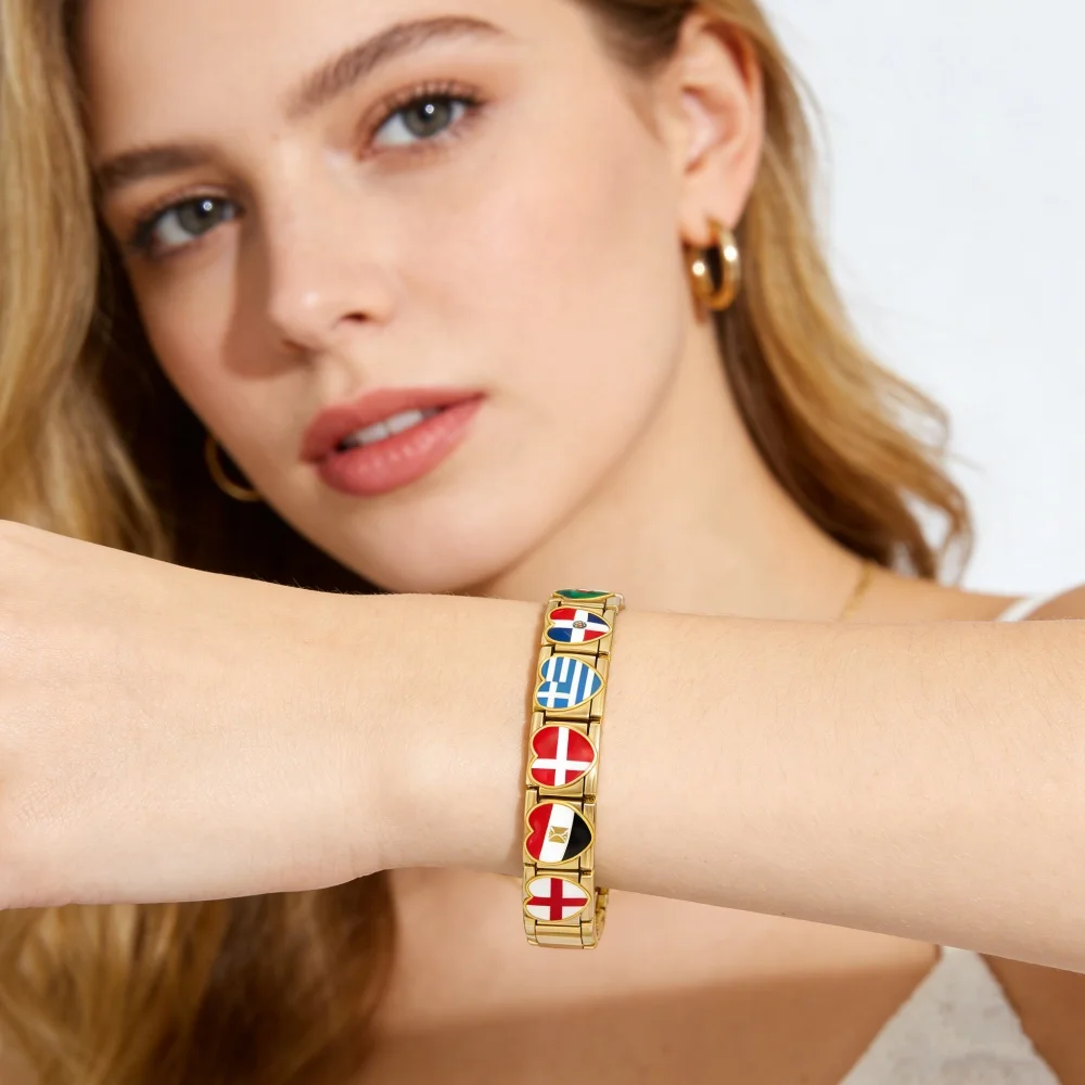 World Flag Range National Flag Bracelet Module Links Italian Bracelet Charm Stainless Steel Making Women Men Jewellry Wholesale