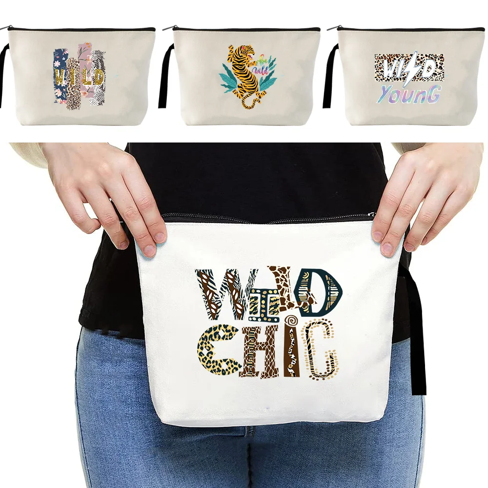 Large-Capacity Travel Cosmetic Bag Wild Pattern Portable Makeup Pouch Women Canvas Bathroom Washbag Multifunctional Toiletry Kit