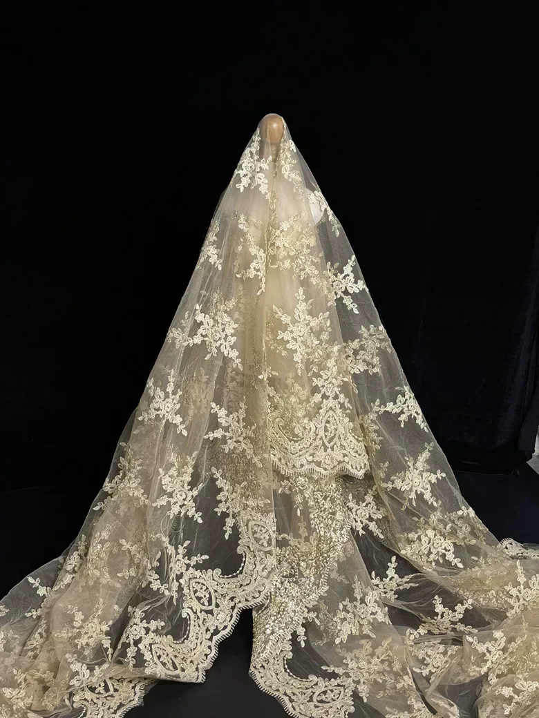 

1yard Creative background clothing Wedding Dress DIY designer fabric Sequin car bone lace matirial fabric for dress