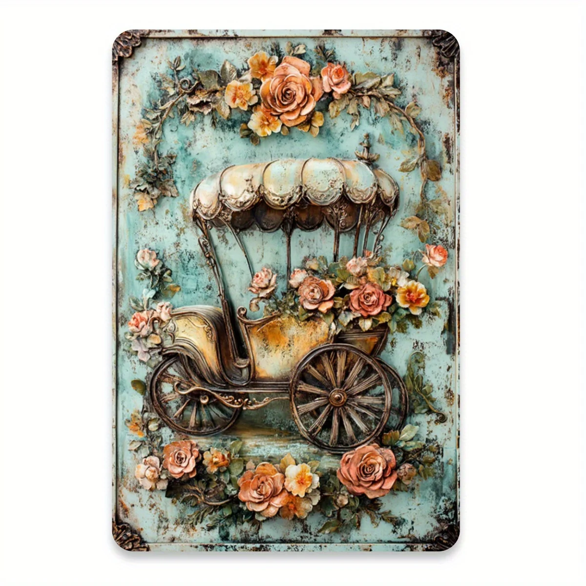 Retro Carriage Design Iron Wall Art Decorative 8X12 InchTin Plate Suitable For Home Durable Easy To Hang No Electricity Required