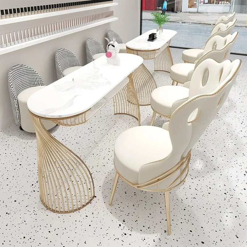 Gold White Nail Salon Tables Marble Top Luxury Korean 80 Cm Vanity Makeup Desk Designer Modern Mesa De Manicura Beauty Salon