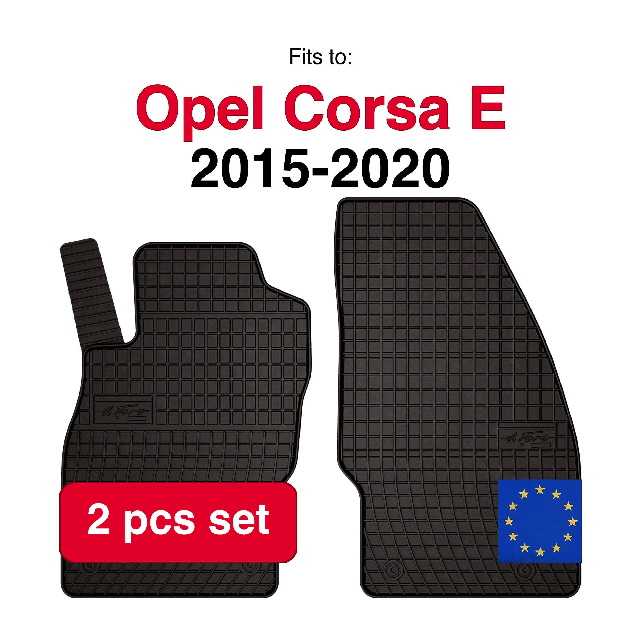 Rubberen automatten voor Opel Corsa E hatchback 1st Row (2015-2020) -Zwart passend (2 stuks)