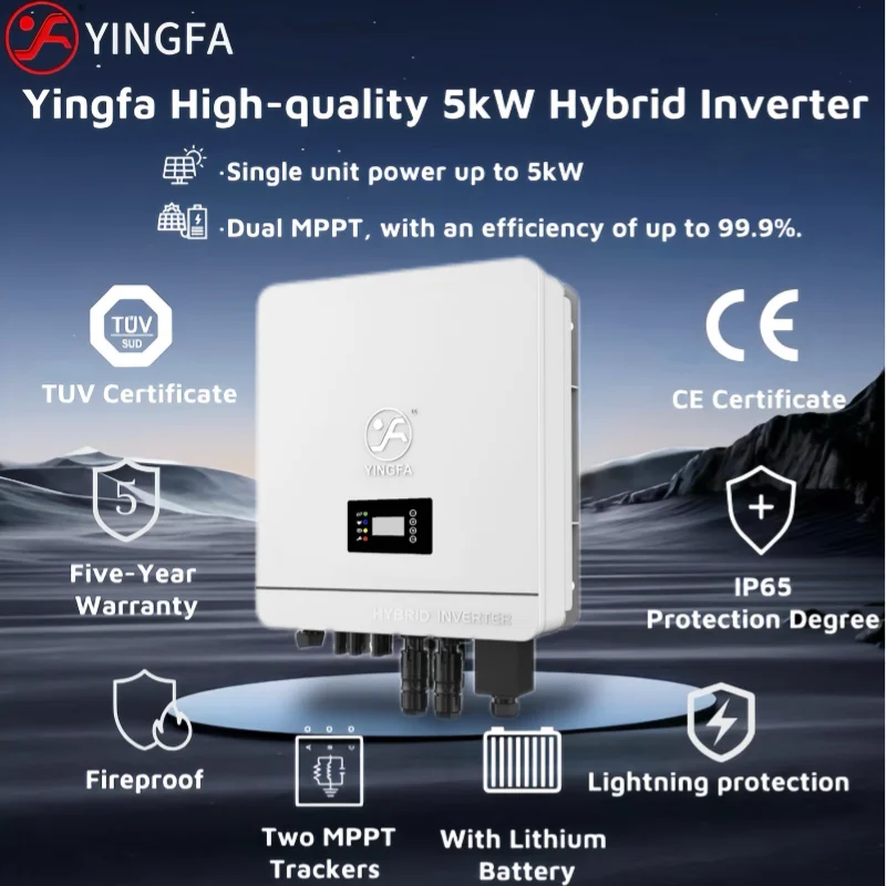 YINGFA 5kW 220V-240V EU Standard IP65 Hybrid Solar Inverter, High Voltage, Single Phase, Home Use, WiFi Plug, App Monitoring